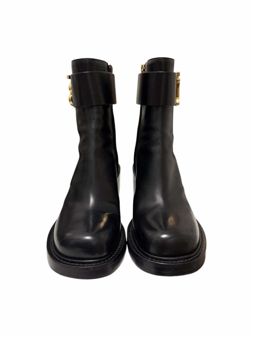Burberry Solid Black Leather Ankle Boots